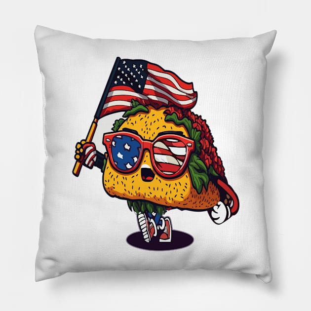 Taco Sunglasses Independence Day with our Funny 4th of July Kids Shirt  American Flag Design Pillow by AlmaDesigns