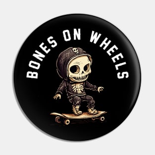 Skeleton Skateboarder - Bones On Wheels (White Lettering) Pin