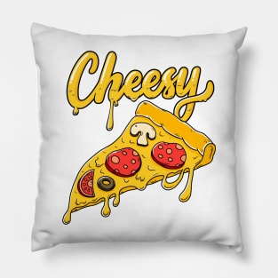 Cheesy Pizza Illustration Hand Lettering Pillow