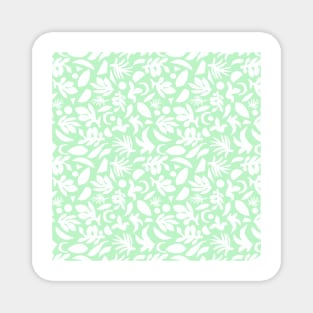 White Abstract Leaves On Mint Green Magnet