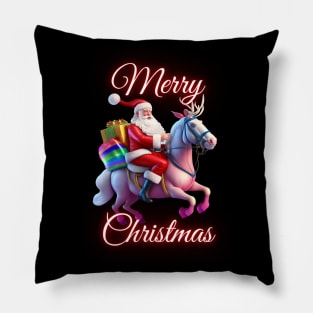 Merry Christmas - Santa Claus Riding His Unicorn Reindeer Pillow