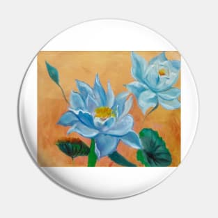 Two Blue Lotus on Gold Pin