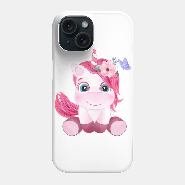 Cute unicorn with watercolor tshirt Phone Case by Tshirt lover 1