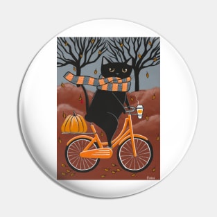 Black Cat Autumn Bicycle Ride Pin