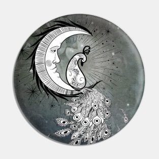 Wonderful peacock on a moon in black and white Pin