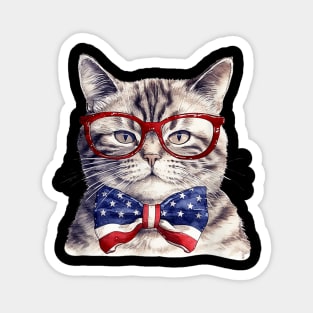 USA Flag Cat British Shorthair 4th July Magnet