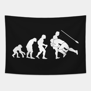 Rugby Evolution Funny Cave Man Tackle Tapestry