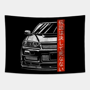 R34 GTR Skyline JDM Legends Never Die Tuning Car Tapestry