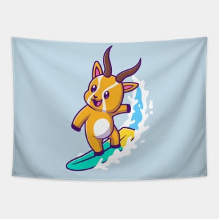 Cute Gazelle Surfing Cartoon Tapestry