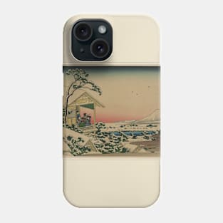 Vintage Japan. Teahouse snowfall on Mount Fuji Phone Case