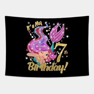 Mermaid Birthday Girl 7 Year Old Its My 7th Bday Mermaid Tapestry