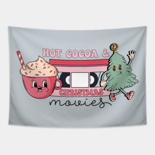 Hot Cocoa and Christmas Movies Pink Retro Holiday Vibes Tapestry