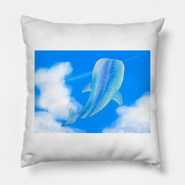 whale shark swimming in the sky Pillow by Marinaaa010