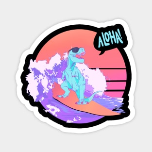 rad dinosaur surfing a retro wave (aloha) Magnet