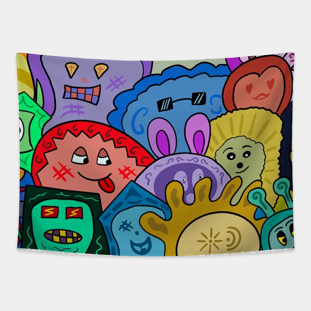 Crazy Monster Kids Graphic Tapestry by KawaiinDoodle