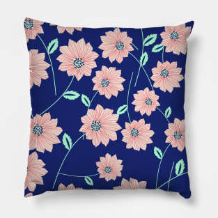 Blue & Pink Floral Pattern Pillow