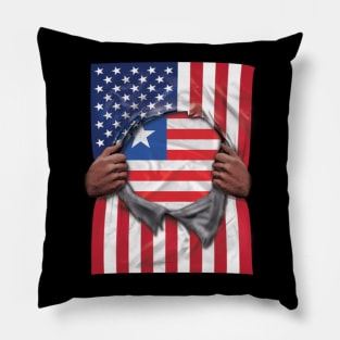 Liberia Flag American Flag Ripped - Gift for Liberian From Liberia Pillow