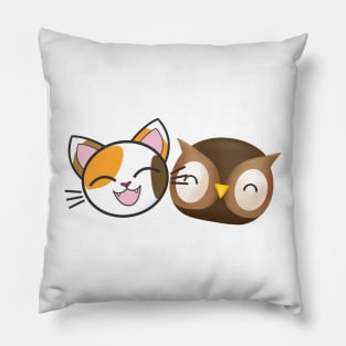 A Cat And An Owl Pillow