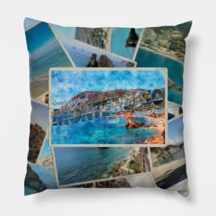 Greetings from Monterosso al Mare in Cinque Terre Vintage style retro souvenir Pillow