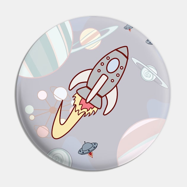 Space Ships in Outer Space Retro Pin by TheStuffInBetween