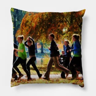 Jogging - Girls Jogging On an Autumn Day Pillow