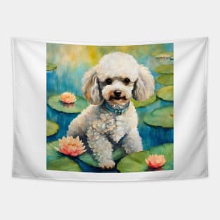 Toy Poodle on Lily Pond Impressionism Tapestry