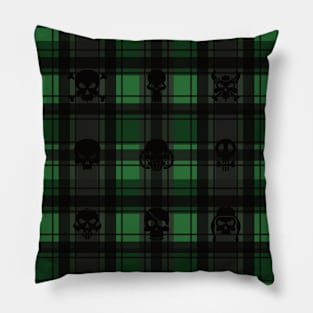 Green and Black Skull Lumber Goth Plaid Pattern Pillow