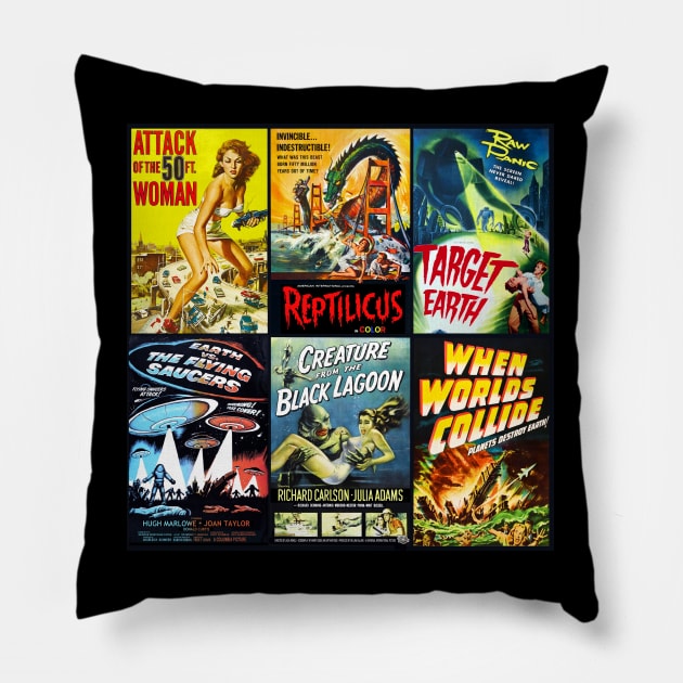 50s Sci-Fi Movie Poster Collection #2 Pillow by RockettGraph1cs