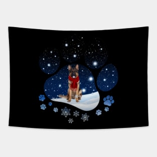 Snow Paw Long Haired German Shepherd Christmas Tapestry