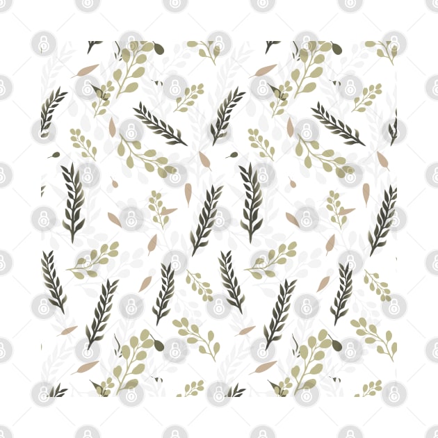 Olive Green Branches & Falling Leaves Wallpaper Bright by AmarenaDolce