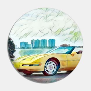 Yellow Chevy Corvette Convertible C4 Pin