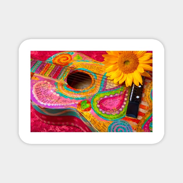 Love Music Guitar And Sunflower Magnet by photogarry