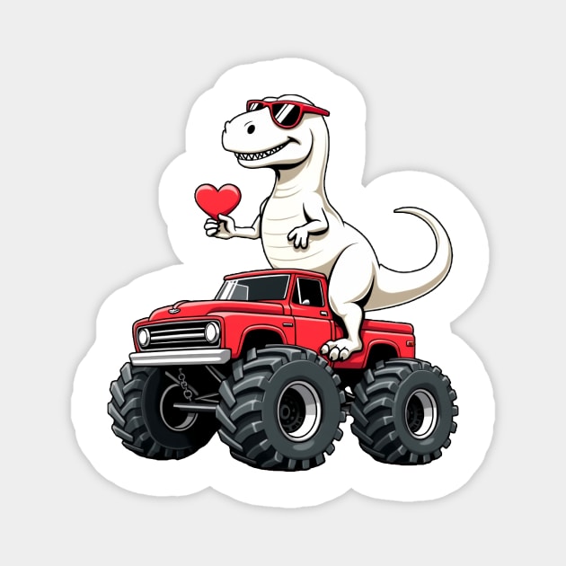 T Rex Riding Monster Truck Valentines Day Dinosaur Monster Truck with Heart For Boys girls Magnet by ArtistTee ⭐⭐⭐⭐⭐