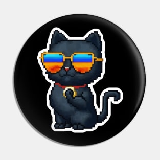 Cool Black Cat Wearing Sunglasses in Summer Holiday Pin
