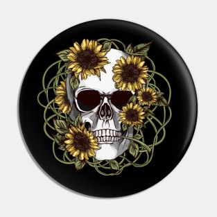 floral skull, cool skull, sunflowers skull mask face Pin