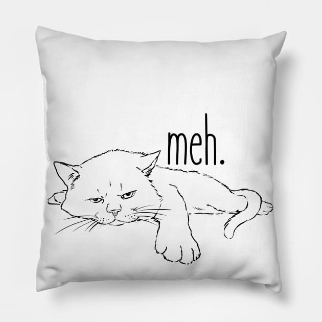 Meh Cat, Bored Kitty, Funny Cat, Cat Drawing Pillow by sockdogs