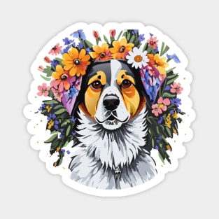 Shepherd Mix Dog with Floral Crown Magnet