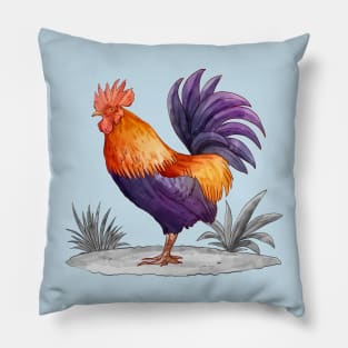 Hand Drawn Cock Watercolor Pillow