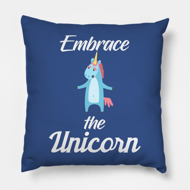 Cute & Funny Hugs And Love Happy Embrace The Unicorn Feel Good Gift Idea Pillow by BigRaysTShirts