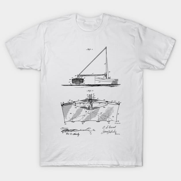 Fishing Net Vintage Patent Hand Drawing - Fishing - T-Shirt