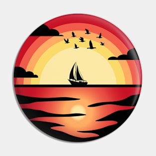 Vintage Sunset Sunshine Summer Vacation Tropical Sailing Sea Pin