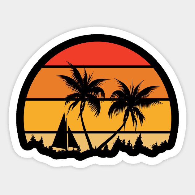 Download Vintage Retro Sunset Palm Tree Boat Design Sunset Beach Sticker Teepublic