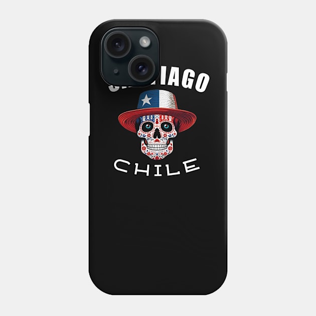 Santiago Chile Neon Sugar Skull Chilean Flag Style Graphic Phone Case by Sambastyles