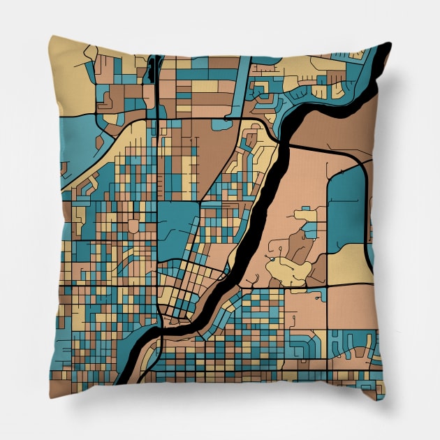 Saskatoon Map Pattern in Mid Century Pastel Pillow by PatternMaps