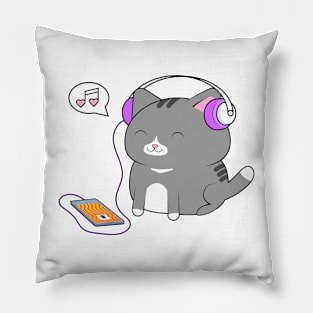 Cat listening to tunes Pillow