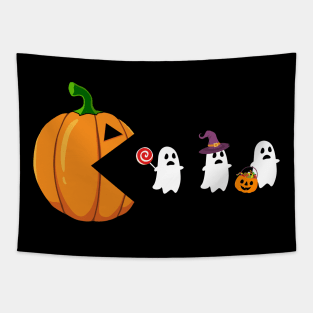 Halloween Pumpkin Eating Ghosts, Funny, Retro game, Arcade game, Geek, Gamer, for Men Women Kids, Costume, Skeleton, Ghost, Spooky, Birthday gift, Tapestry