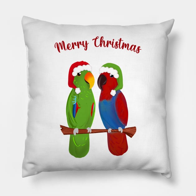 Funny Eclectus Merry Christmas Every birdie Pillow by SusanaDesigns