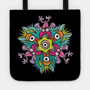 Doodle art in the form of crazy hungry monsters Tote