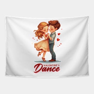 Romantic Red Valentine's Dance - Chibi Couple Cartoon Tee Tapestry