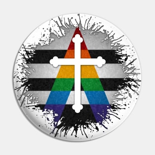 Paint Splatter LGBT Ally Pride Christian Cross Symbol Pin